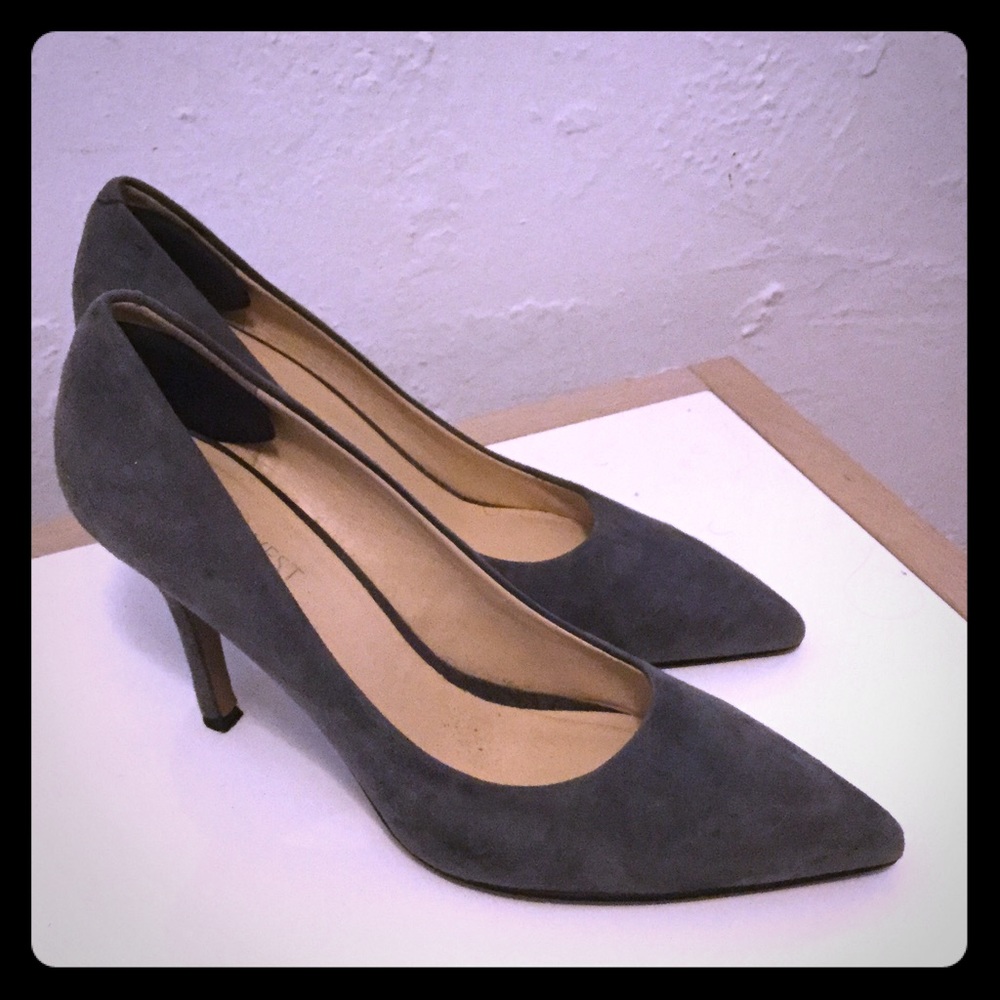Gray Nine West Flax Suede Heels